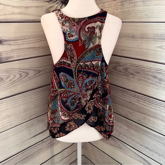 Patrons of Peace Red & Navy Patterned Layered Split Back Tank Top - Picture 6 of 6